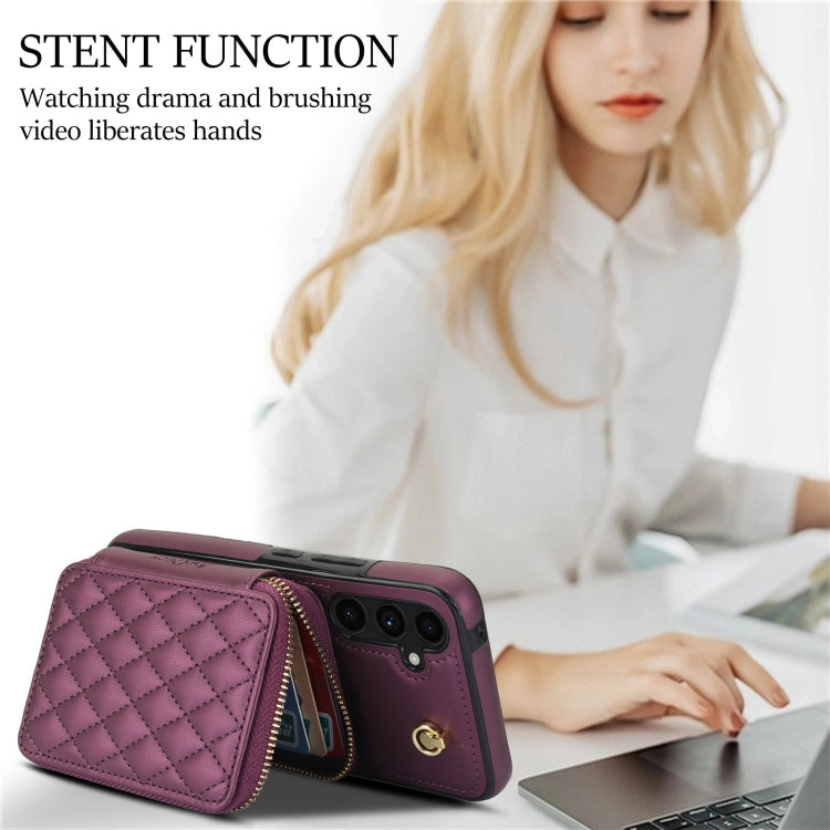 For Samsung Galaxy A54 4G / 5G AwQuer Crossbody Zipper Wallet Rhombic Leather Back Phone Case(Dark Purple)