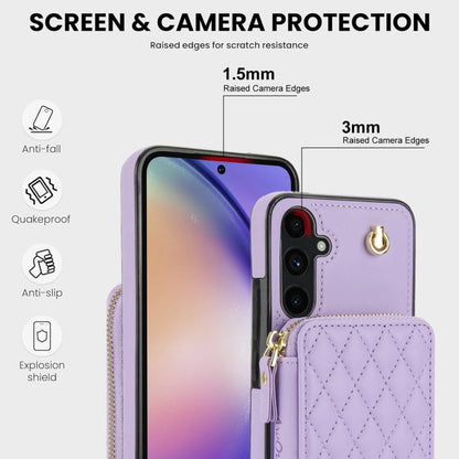 For Samsung Galaxy A54 4G / 5G AwQuer Crossbody Zipper Wallet Rhombic Leather Back Phone Case(Purple)