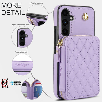 For Samsung Galaxy A54 4G / 5G AwQuer Crossbody Zipper Wallet Rhombic Leather Back Phone Case(Purple)