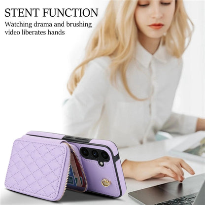 For Samsung Galaxy A54 4G / 5G AwQuer Crossbody Zipper Wallet Rhombic Leather Back Phone Case(Purple)