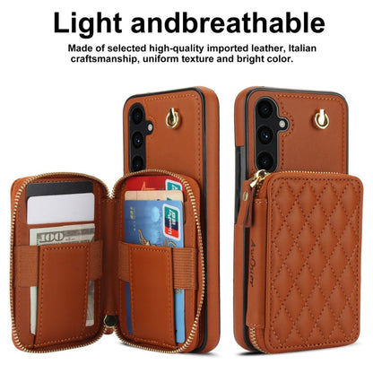 For Samsung Galaxy A54 4G / 5G AwQuer Crossbody Zipper Wallet Rhombic Leather Back Phone Case(Brown)