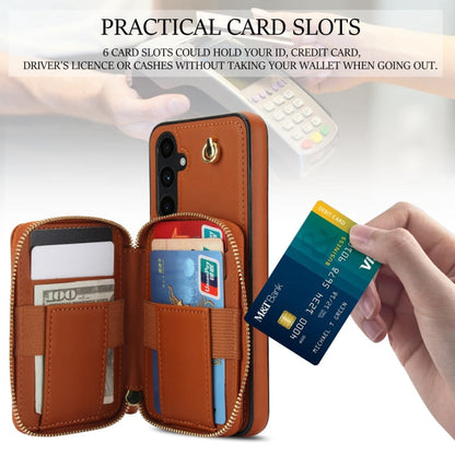 For Samsung Galaxy A54 4G / 5G AwQuer Crossbody Zipper Wallet Rhombic Leather Back Phone Case(Brown)