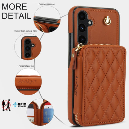 For Samsung Galaxy A54 4G / 5G AwQuer Crossbody Zipper Wallet Rhombic Leather Back Phone Case(Brown)