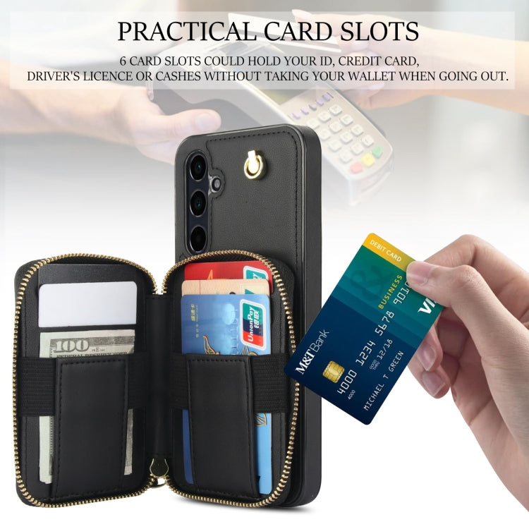 For Samsung Galaxy A15 4G / 5G AwQuer Crossbody Zipper Wallet Rhombic Leather Back Phone Case(Black)