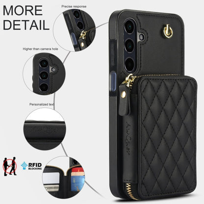 For Samsung Galaxy A15 4G / 5G AwQuer Crossbody Zipper Wallet Rhombic Leather Back Phone Case(Black)