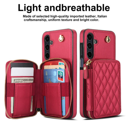 For Samsung Galaxy A15 4G / 5G AwQuer Crossbody Zipper Wallet Rhombic Leather Back Phone Case(Red)