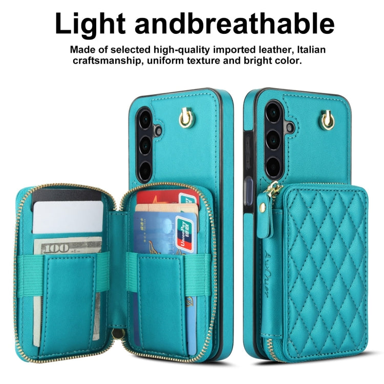 For Samsung Galaxy A15 4G / 5G AwQuer Crossbody Zipper Wallet Rhombic Leather Back Phone Case(Green)