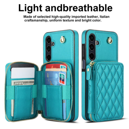 For Samsung Galaxy A15 4G / 5G AwQuer Crossbody Zipper Wallet Rhombic Leather Back Phone Case(Green)