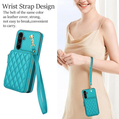 For Samsung Galaxy A15 4G / 5G AwQuer Crossbody Zipper Wallet Rhombic Leather Back Phone Case(Green)