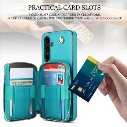 For Samsung Galaxy A15 4G / 5G AwQuer Crossbody Zipper Wallet Rhombic Leather Back Phone Case(Green)