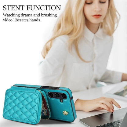 For Samsung Galaxy A15 4G / 5G AwQuer Crossbody Zipper Wallet Rhombic Leather Back Phone Case(Green)