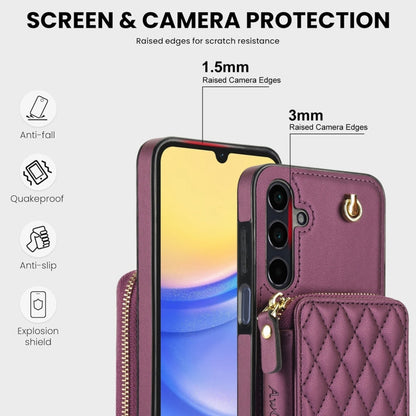 For Samsung Galaxy A15 4G / 5G AwQuer Crossbody Zipper Wallet Rhombic Leather Back Phone Case(Dark Purple)
