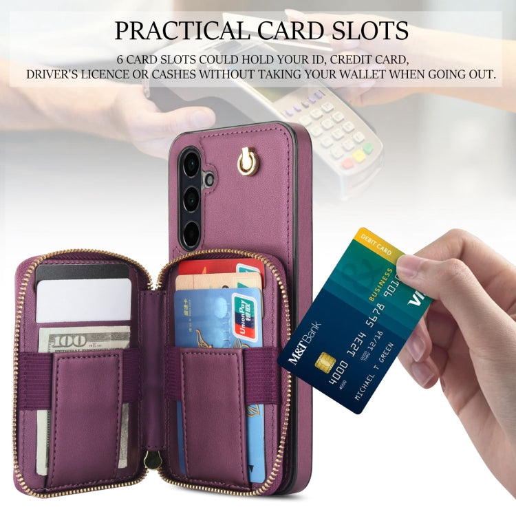 For Samsung Galaxy A15 4G / 5G AwQuer Crossbody Zipper Wallet Rhombic Leather Back Phone Case(Dark Purple)