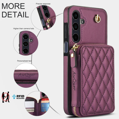 For Samsung Galaxy A15 4G / 5G AwQuer Crossbody Zipper Wallet Rhombic Leather Back Phone Case(Dark Purple)