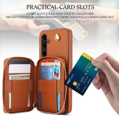 For Samsung Galaxy A15 4G / 5G AwQuer Crossbody Zipper Wallet Rhombic Leather Back Phone Case(Brown)