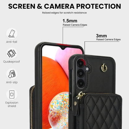 For Samsung Galaxy A14 4G / 5G AwQuer Crossbody Zipper Wallet Rhombic Leather Back Phone Case(Black)