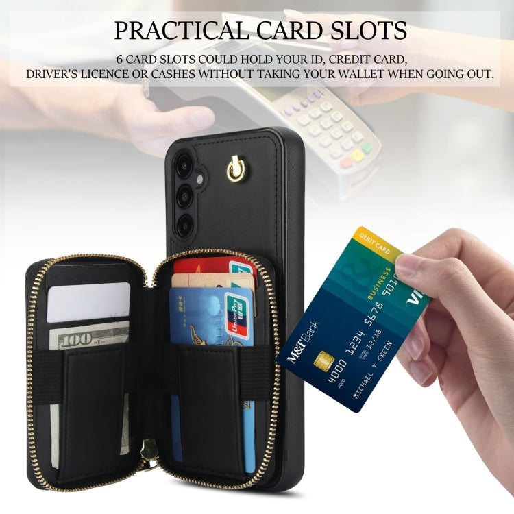 For Samsung Galaxy A14 4G / 5G AwQuer Crossbody Zipper Wallet Rhombic Leather Back Phone Case(Black)