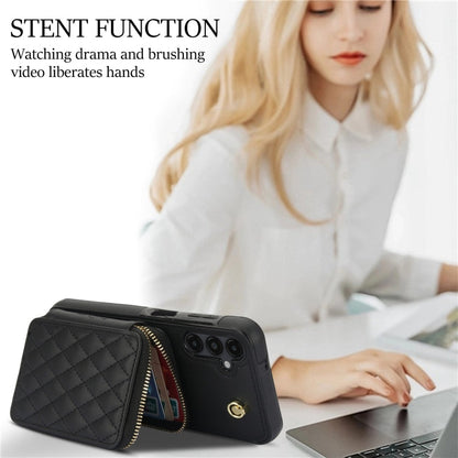 For Samsung Galaxy A14 4G / 5G AwQuer Crossbody Zipper Wallet Rhombic Leather Back Phone Case(Black)