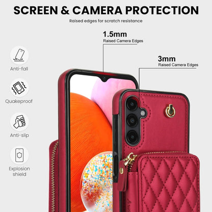 For Samsung Galaxy A14 4G / 5G AwQuer Crossbody Zipper Wallet Rhombic Leather Back Phone Case(Red)
