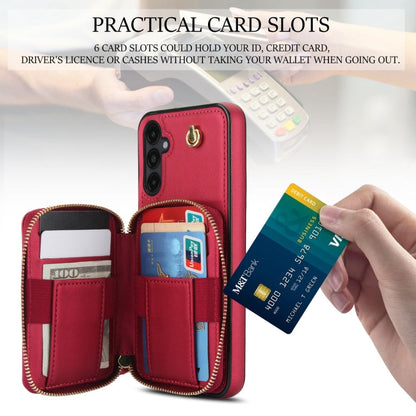 For Samsung Galaxy A14 4G / 5G AwQuer Crossbody Zipper Wallet Rhombic Leather Back Phone Case(Red)