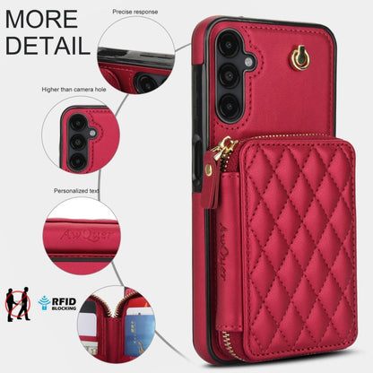 For Samsung Galaxy A14 4G / 5G AwQuer Crossbody Zipper Wallet Rhombic Leather Back Phone Case(Red)