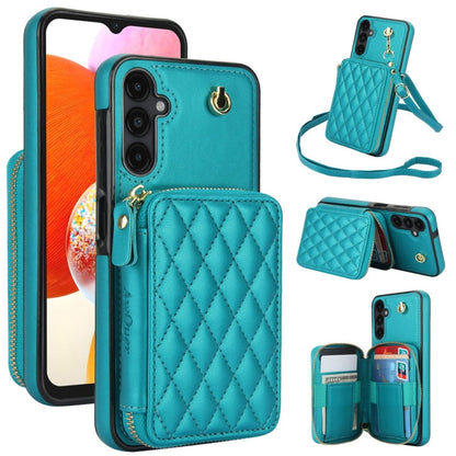 For Samsung Galaxy A14 4G / 5G AwQuer Crossbody Zipper Wallet Rhombic Leather Back Phone Case(Green)