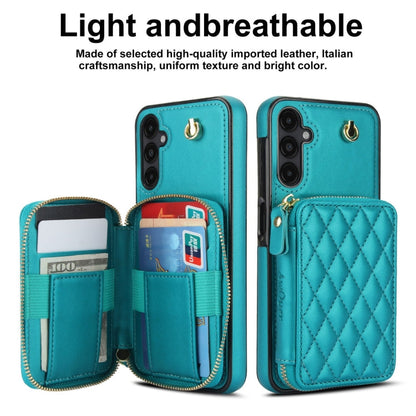 For Samsung Galaxy A14 4G / 5G AwQuer Crossbody Zipper Wallet Rhombic Leather Back Phone Case(Green)