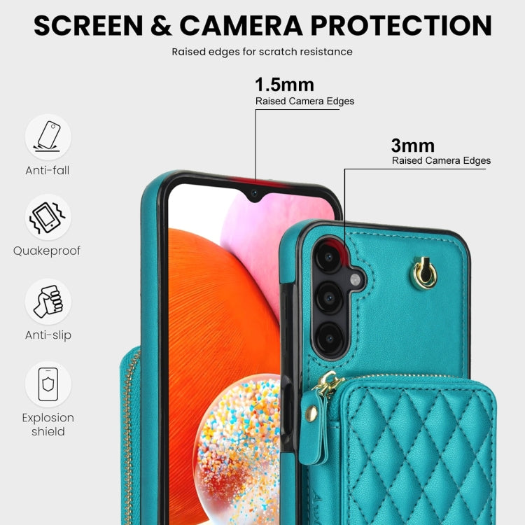 For Samsung Galaxy A14 4G / 5G AwQuer Crossbody Zipper Wallet Rhombic Leather Back Phone Case(Green)