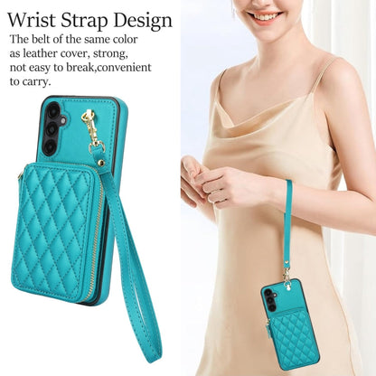 For Samsung Galaxy A14 4G / 5G AwQuer Crossbody Zipper Wallet Rhombic Leather Back Phone Case(Green)