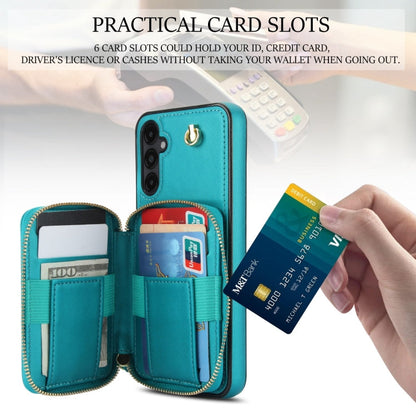 For Samsung Galaxy A14 4G / 5G AwQuer Crossbody Zipper Wallet Rhombic Leather Back Phone Case(Green)