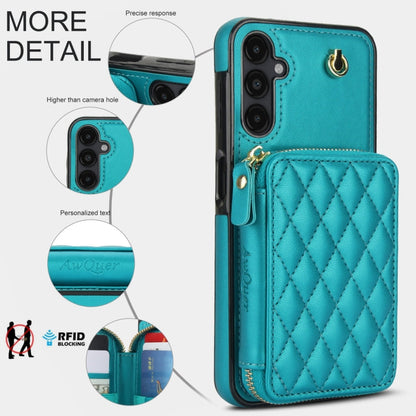 For Samsung Galaxy A14 4G / 5G AwQuer Crossbody Zipper Wallet Rhombic Leather Back Phone Case(Green)
