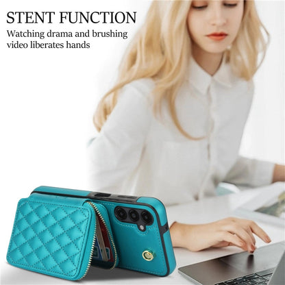 For Samsung Galaxy A14 4G / 5G AwQuer Crossbody Zipper Wallet Rhombic Leather Back Phone Case(Green)