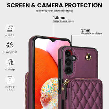 For Samsung Galaxy A14 4G / 5G AwQuer Crossbody Zipper Wallet Rhombic Leather Back Phone Case(Dark Purple)
