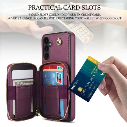 For Samsung Galaxy A14 4G / 5G AwQuer Crossbody Zipper Wallet Rhombic Leather Back Phone Case(Dark Purple)