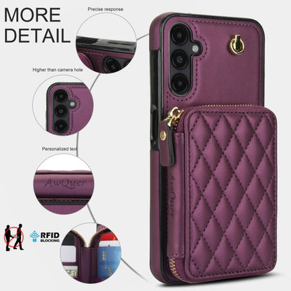 For Samsung Galaxy A14 4G / 5G AwQuer Crossbody Zipper Wallet Rhombic Leather Back Phone Case(Dark Purple)