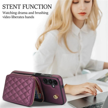 For Samsung Galaxy A14 4G / 5G AwQuer Crossbody Zipper Wallet Rhombic Leather Back Phone Case(Dark Purple)