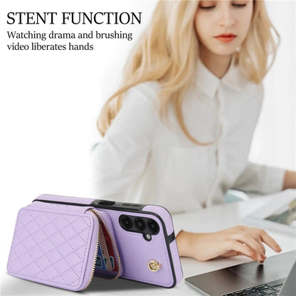 For Samsung Galaxy A14 4G / 5G AwQuer Crossbody Zipper Wallet Rhombic Leather Back Phone Case(Purple)