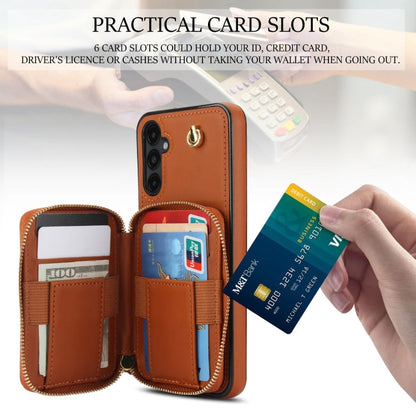For Samsung Galaxy A14 4G / 5G AwQuer Crossbody Zipper Wallet Rhombic Leather Back Phone Case(Brown)