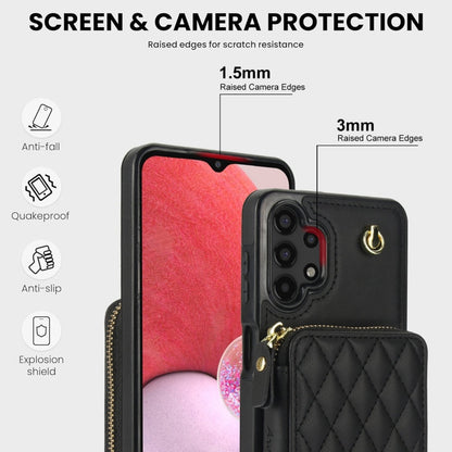 For Samsung Galaxy A13 4G / 5G AwQuer Crossbody Zipper Wallet Rhombic Leather Back Phone Case(Black)