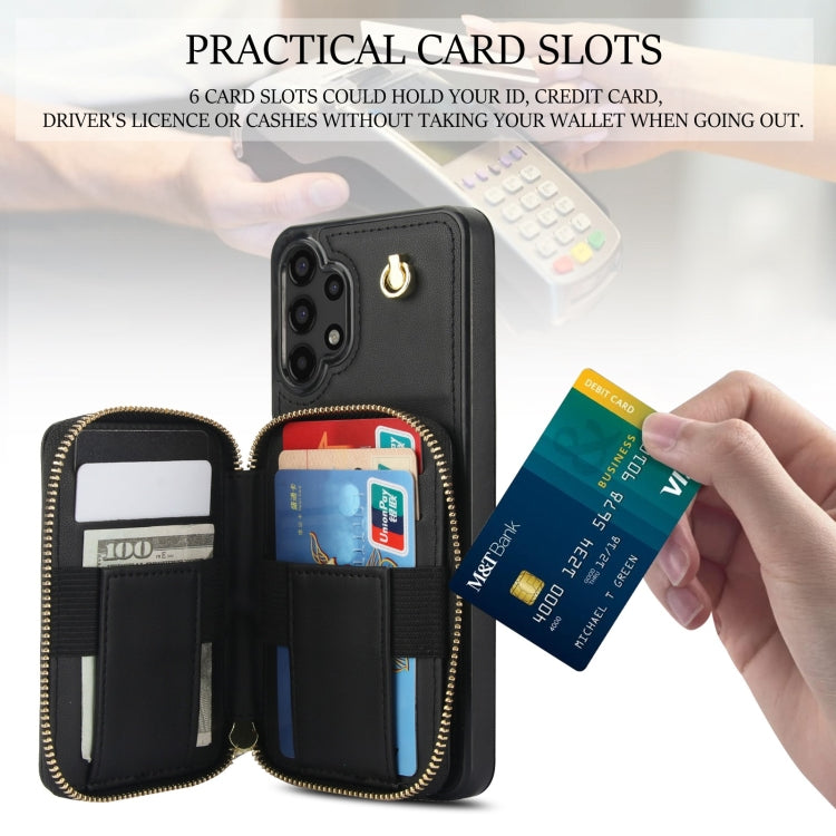 For Samsung Galaxy A13 4G / 5G AwQuer Crossbody Zipper Wallet Rhombic Leather Back Phone Case(Black)