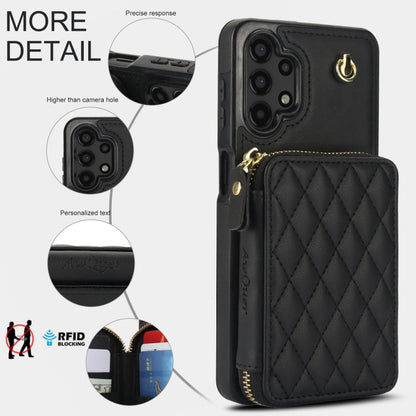 For Samsung Galaxy A13 4G / 5G AwQuer Crossbody Zipper Wallet Rhombic Leather Back Phone Case(Black)