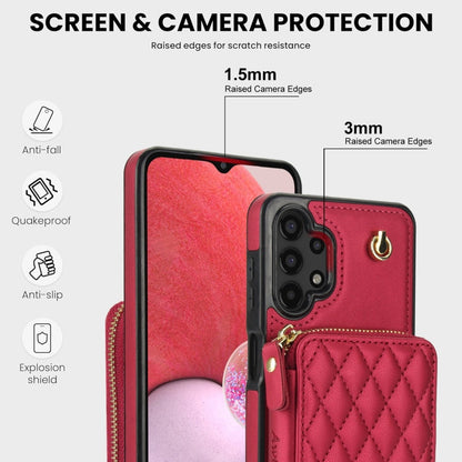 For Samsung Galaxy A13 4G / 5G AwQuer Crossbody Zipper Wallet Rhombic Leather Back Phone Case(Red)