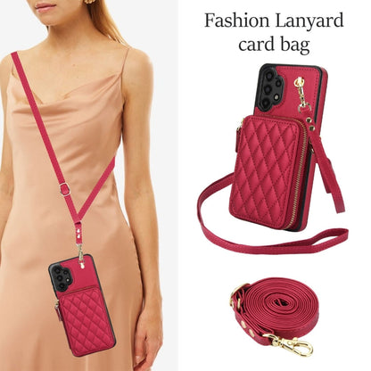 For Samsung Galaxy A13 4G / 5G AwQuer Crossbody Zipper Wallet Rhombic Leather Back Phone Case(Red)