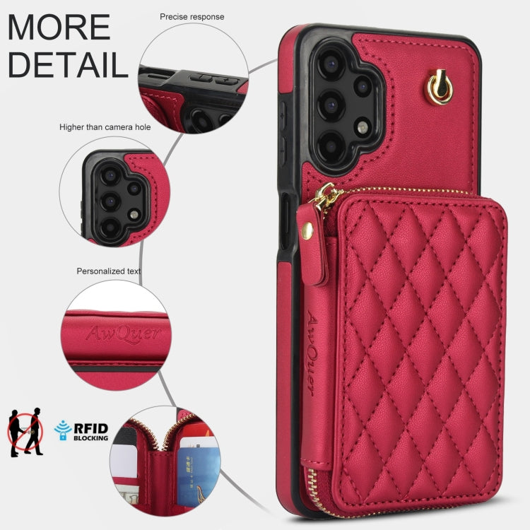 For Samsung Galaxy A13 4G / 5G AwQuer Crossbody Zipper Wallet Rhombic Leather Back Phone Case(Red)