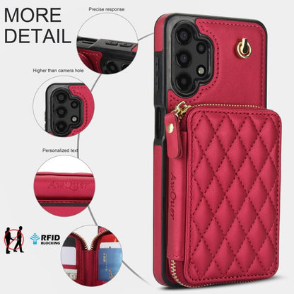 For Samsung Galaxy A13 4G / 5G AwQuer Crossbody Zipper Wallet Rhombic Leather Back Phone Case(Red)
