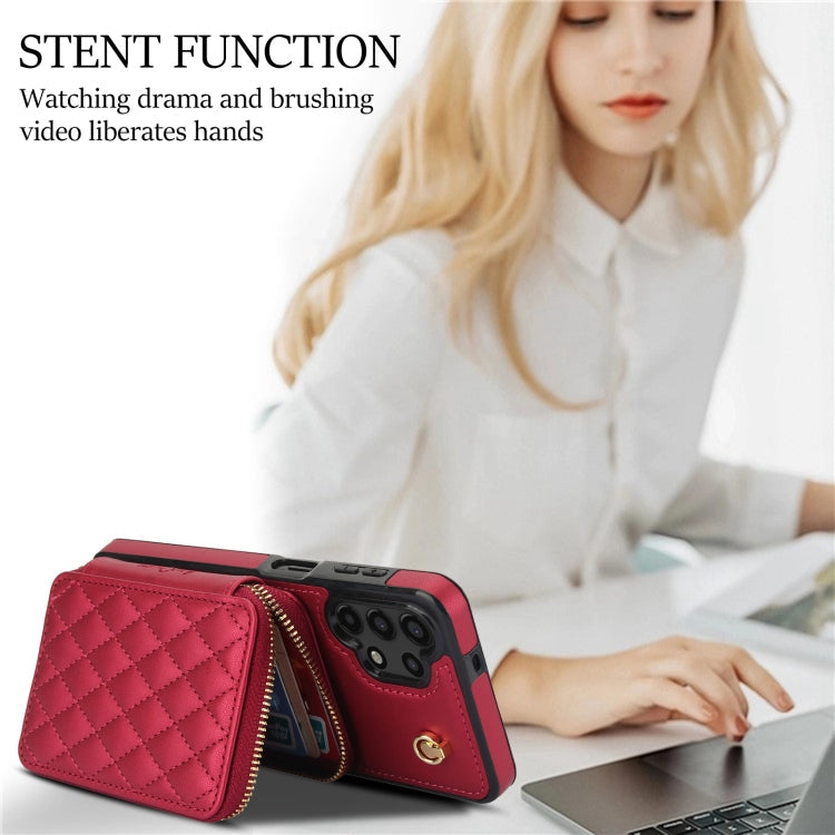 For Samsung Galaxy A13 4G / 5G AwQuer Crossbody Zipper Wallet Rhombic Leather Back Phone Case(Red)