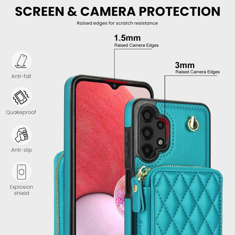 For Samsung Galaxy A13 4G / 5G AwQuer Crossbody Zipper Wallet Rhombic Leather Back Phone Case(Green)