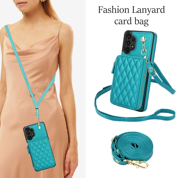 For Samsung Galaxy A13 4G / 5G AwQuer Crossbody Zipper Wallet Rhombic Leather Back Phone Case(Green)