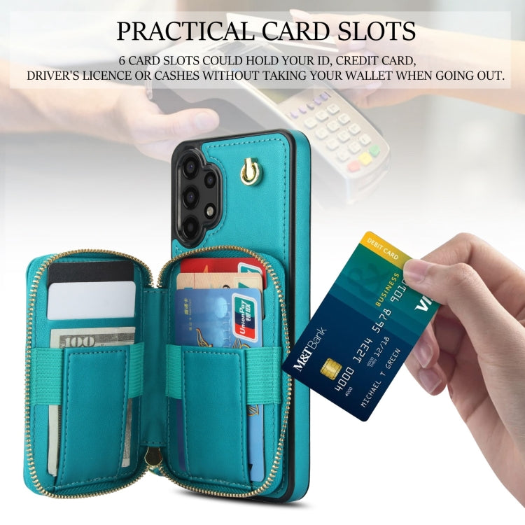 For Samsung Galaxy A13 4G / 5G AwQuer Crossbody Zipper Wallet Rhombic Leather Back Phone Case(Green)