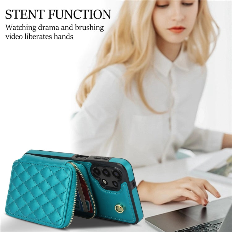 For Samsung Galaxy A13 4G / 5G AwQuer Crossbody Zipper Wallet Rhombic Leather Back Phone Case(Green)